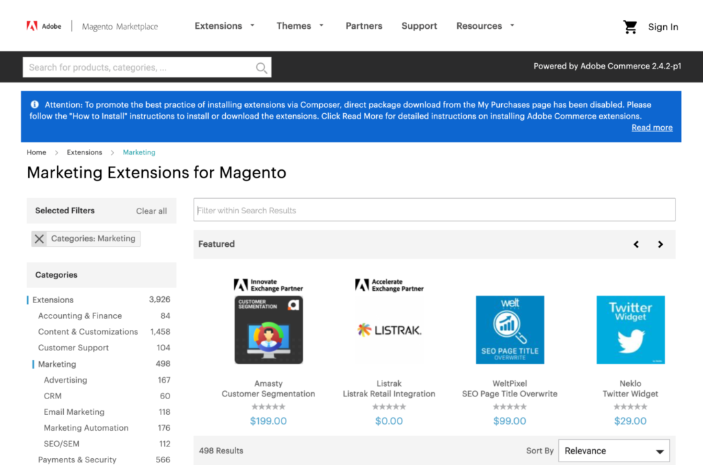 Marketplace estensioni Magento