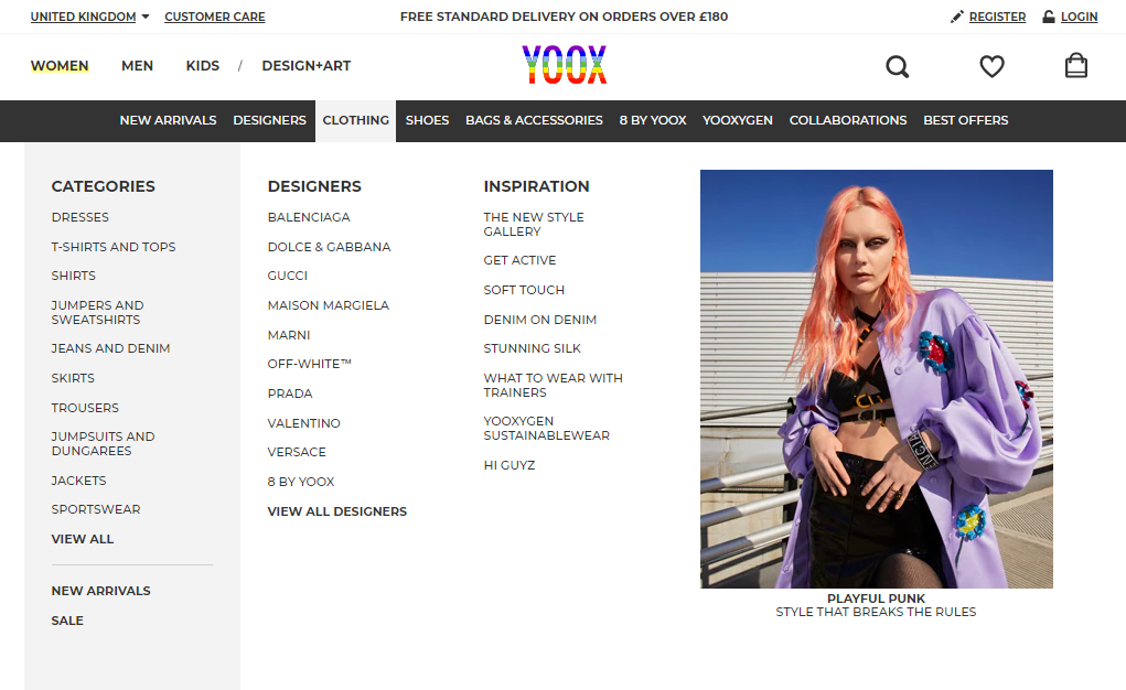 Yoox menu