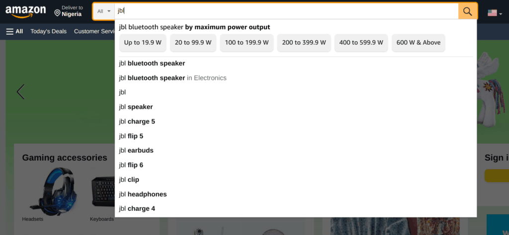 Amazon smart search bar