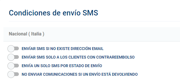 Condiciones de envio SMS en el tracking - Qapla'