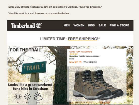 Timberland weather-based email marketing