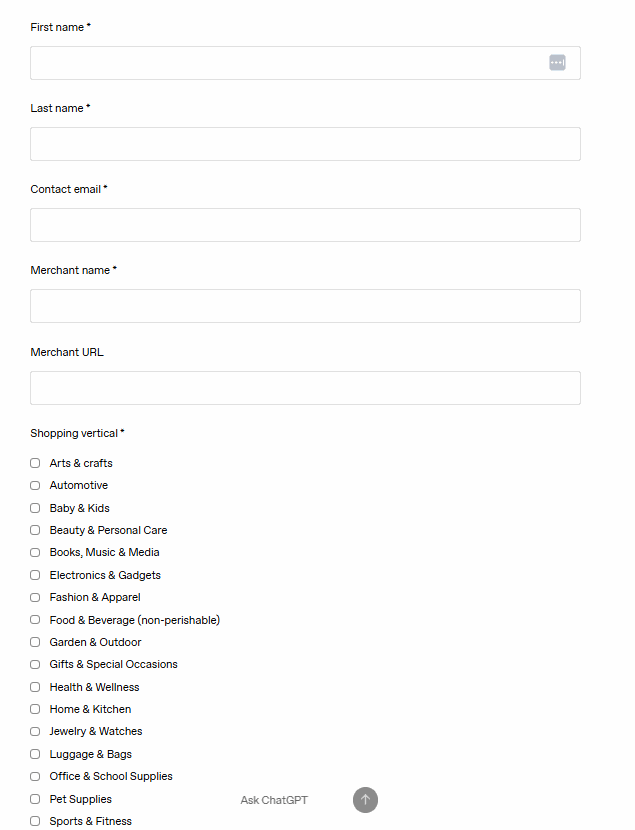 form iscrizione ChatGPT Product Search